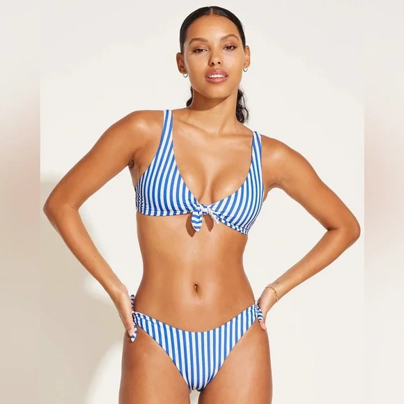 Vitamin A Lou Coastal Blue And White Stripe Bikini Top Bottom